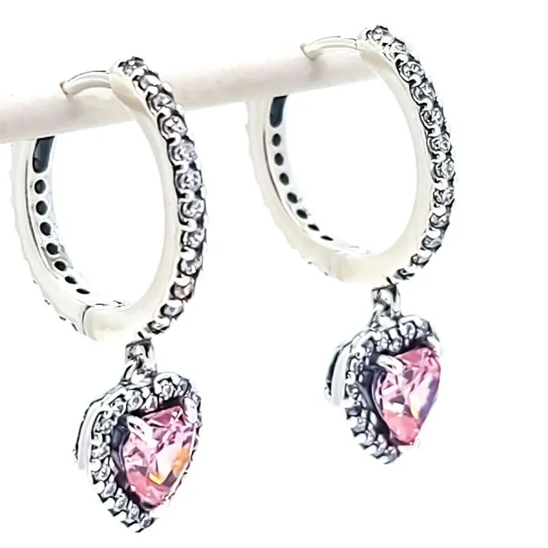 Fonkelende Halo Hart Hoepel Oorbellen Oorbel sieraden 925 sterling Zilveren Vrouwen pandora oorbel met logo ale Gift 291445C01