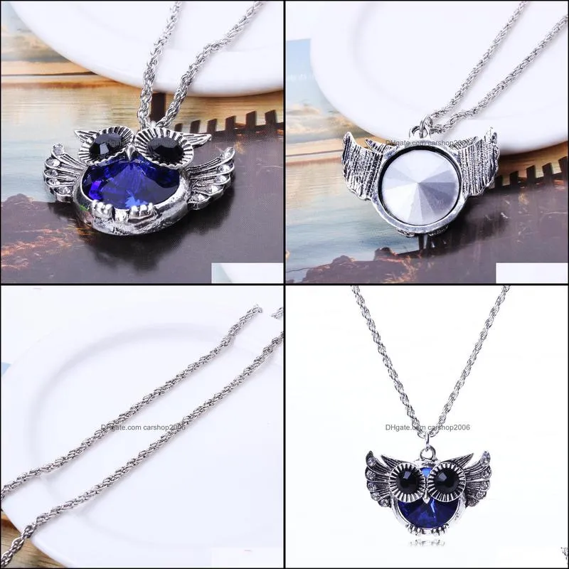 necklaces pendant chain necklace flying owl blue beautifully crystal rhinestone bead fashion pendant necklace carshop2006