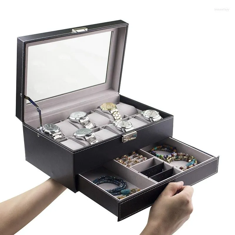 Jewelry Pouches Bags Leather Double-Layer 12-Bit High-End Watch Storage Boxes Sunglasses Organizer Dust-Proof Box Ring BoxJewelry