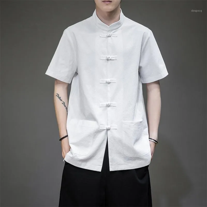 Etnische kleding zomer 2022 katoenen linnen top traditionele Chinees voor mannen vintage shirts madarin kraag tang pak kleding 30276