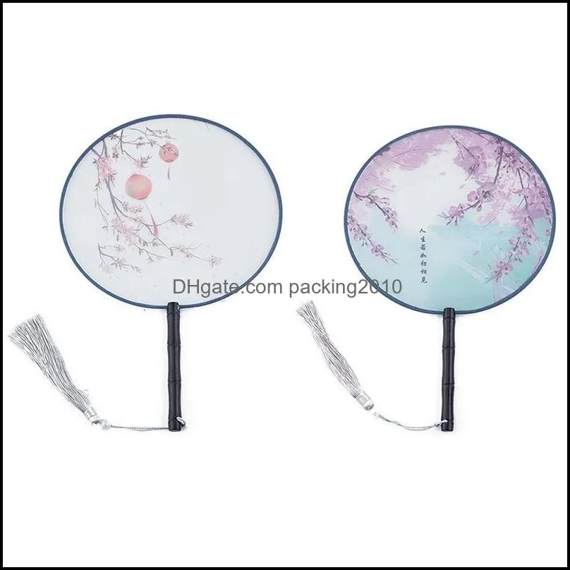 Other Home Decor Chinese Style Round Fan With Wooden Handle Portable Printed Vintage Dance