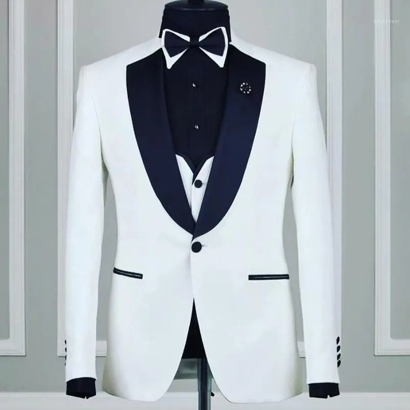 Men's Suits & Blazers White Shawl Lapel Men Costume Homme Wedding Slim Fit Prom Tuxedo Terno Masculino Blazer Groom Wear 3 Pcs Jacket+Pant+V