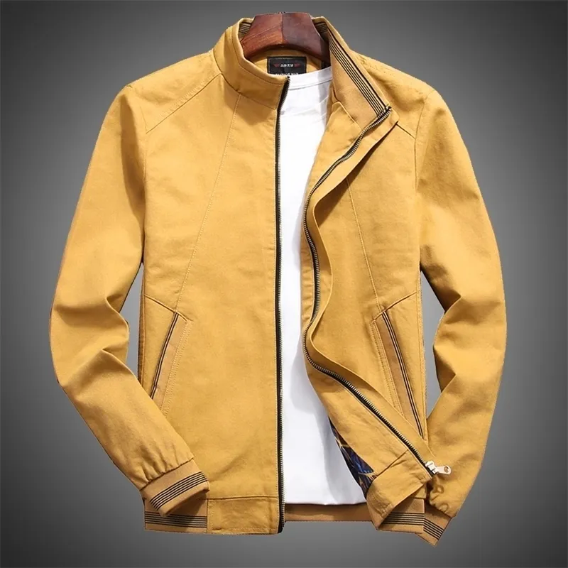 Heren Jacket Autumn Casual Stand Collar Coat Men Khaki Zipper Slim Cotton Wind Breakher S Fashion Out -wear S 201104