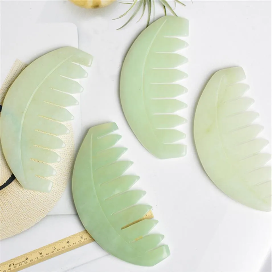 Jade Massage Comb Head Massager Hair Brush Gua Sha Board Stone Body