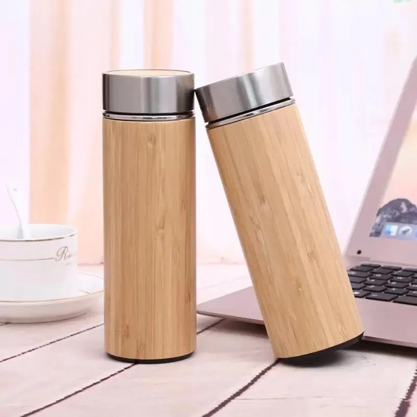 Drinkware Mugs 360 ml 450 ml bambu rese termos cup rostfritt stål vatten flaska vakuumkolvar isolerade termos mugg te bardak koppar