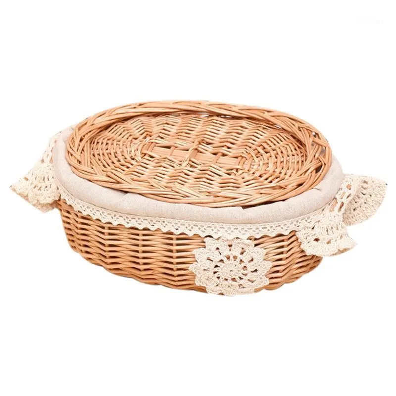 Bathroom Storage & Organization -Wicker Rattan Basket Large With Lid Snack Home Living Room Decor Toy Debris Finishing Tool Ba