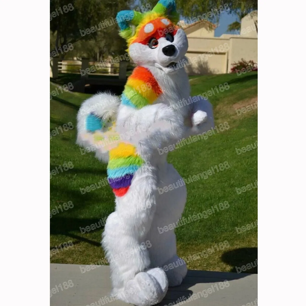 Halloween Regenbogen Husky Hund Maskottchen Kostüme Cartoon Thema Charakter Karneval Unisex Erwachsene Outfit Weihnachtsfeier Outfit Anzug