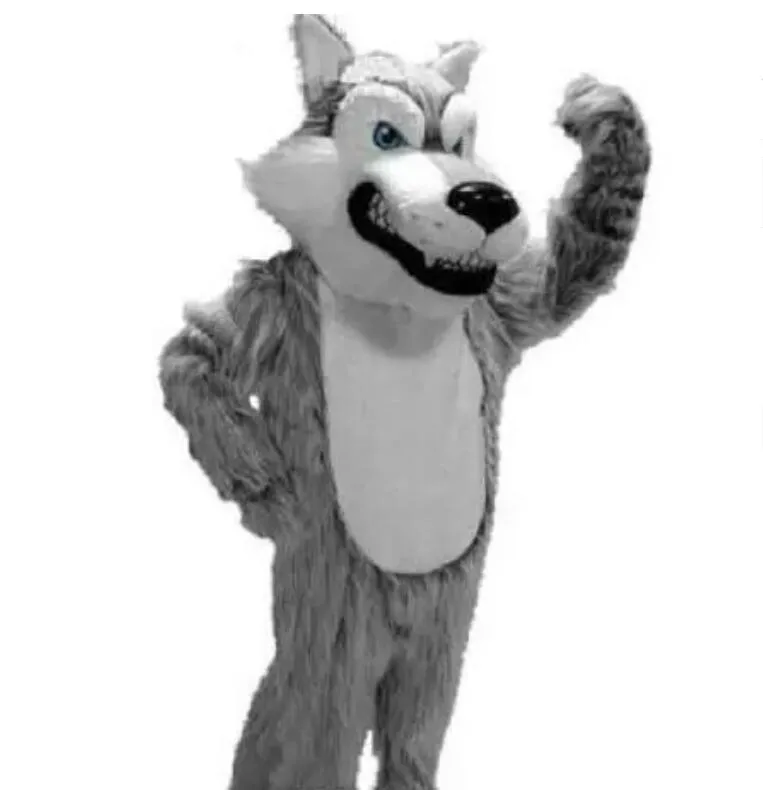 Lobo Cinzento Mascote Trajes Da Mascote Dos Desenhos Animados Do Dia Das Bruxas Tamanho Adulto Longo Lobo De Pelúcia Aniaml Fancy Party Dress vestido de fantasia direto da fábrica 319l