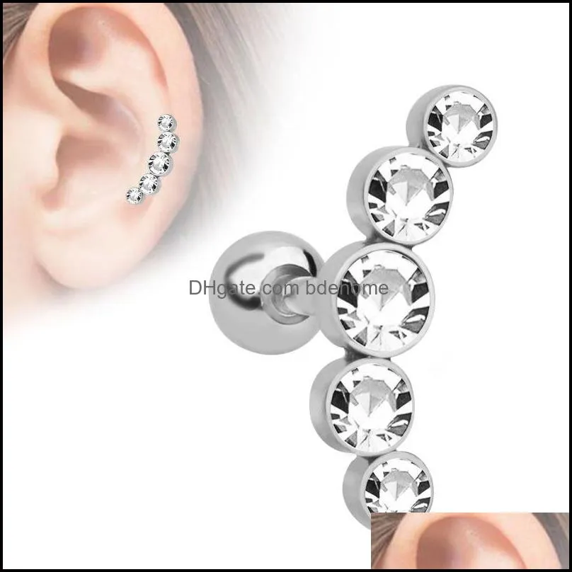 1Pc Cartilage Helix Tragus Stud Earrings Fashion Body Jewelry Stainless Steel Bar Zircon Ear Nail Piercing Puncture Accessories C3