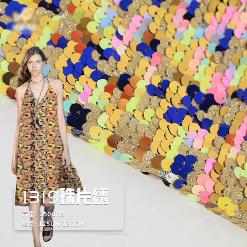 Ткань красивая и гламурная многоцветная блестки 5 мм вышитая сетка DIY вечернее платье сцены x0867fabric