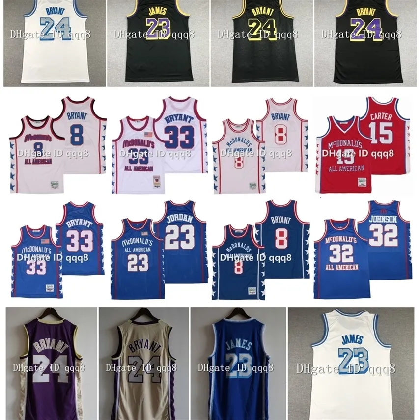 NC01 23 Джеймс Джерси 8 24 Bryant Mamba Jersey NCAA McDonalds All American Bryant Vince 15 Картер Эрвин 32 Johnson Basketed Basketball Jersey