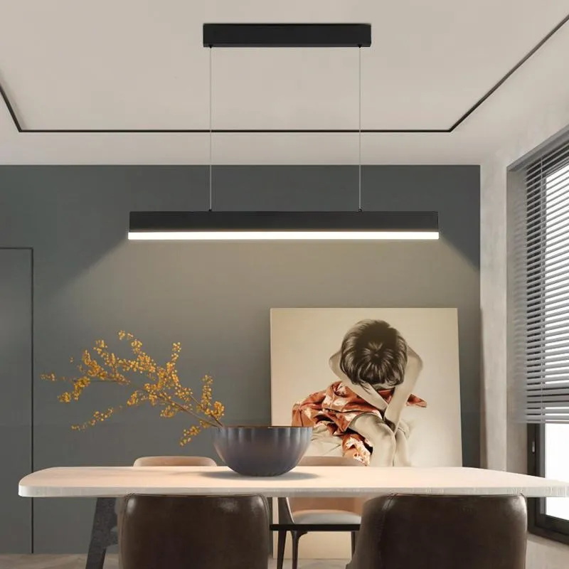Kolye Lambalar Tasarımcı Minimalist Yemek Odası Avizesi Basit Modern LED Uzun Şerit Tabloları Işık Bar Masa Lambası İskandinav Ofis Lampention