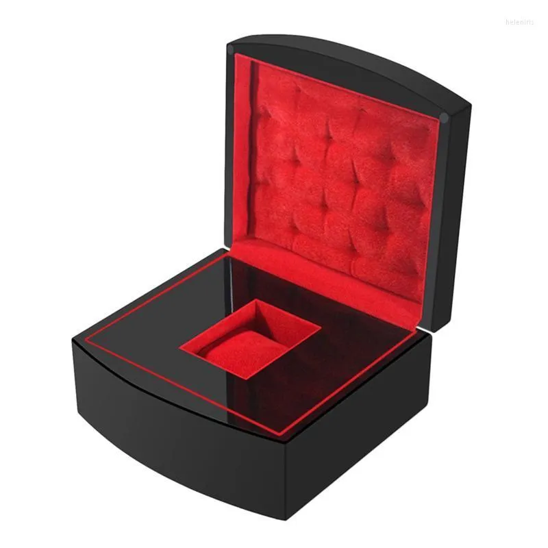 Bekijk dozen Cases Black Piano Wood Jewelry Box met kussen voor verlovingsvoorstel huwelijksgeschenk of speciale gelegenhedenwatch HELE22