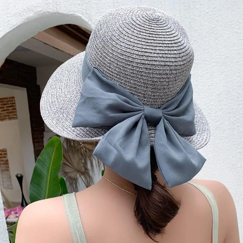 Bonnet/tête de mort casquettes été 2022 grand nœud chapeau de paille femmes femme pliable pêcheur soleil