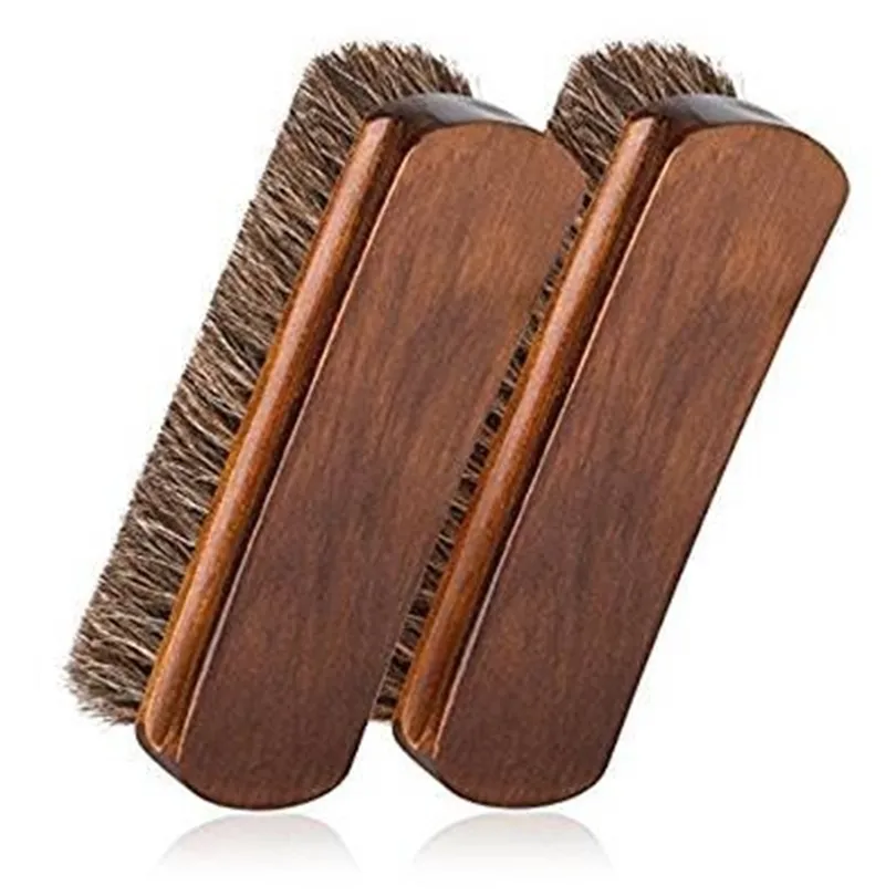 2pcs poil de cheval cirage brosse brosses à lustrer manche en bois avec poils pour bottes chaussures autre cuir brosse de soin 201021