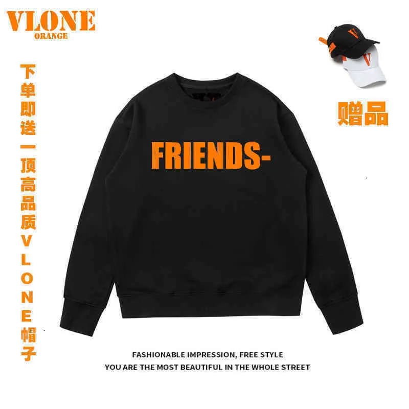 Мужские капюшоны Vlones Orange Limited Friends Большой V круглый шея без капюшона негабаритный свитер с длинным рукавом для мужских и женских курток