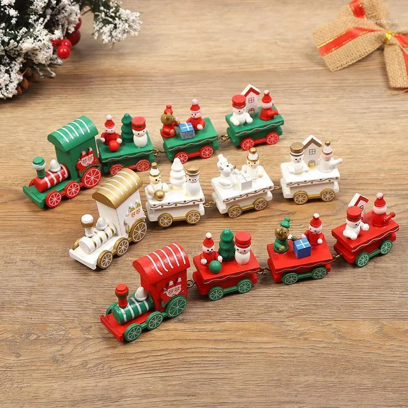 زينة عيد الميلاد عائلة القطار الخشبي سانتا كلوز هدايا الأطفال ألعاب الحرف اليدوية سنة الديكور
