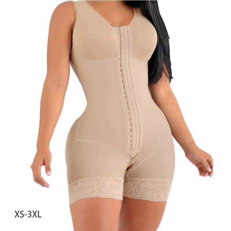 Fajas Colombianas Full Body Shaper Högkompression Shapewear gördel Med Broscher Byst För Postpartum Bantning Slida Mage 220512