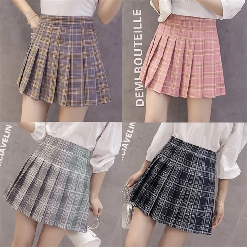 Goede kwaliteit zomer dames s hoge taille plaid aline geplooide korte schattige zoete meisjes casual rok kawaii 220618