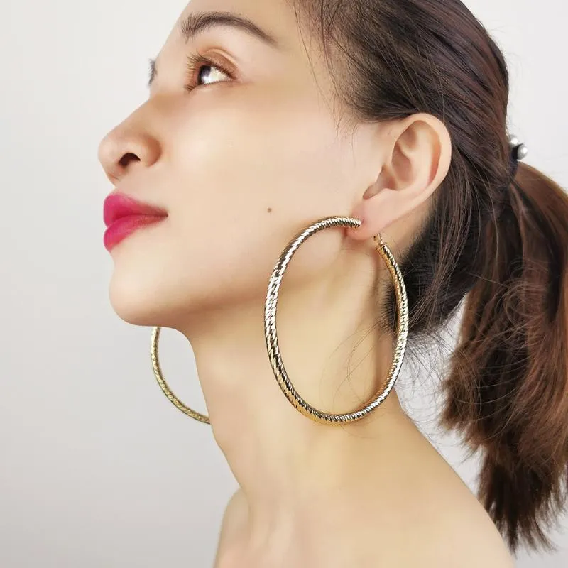 & Wide Huggie Hoop Earrings 90mm Big Copper Earrings In Gold Color