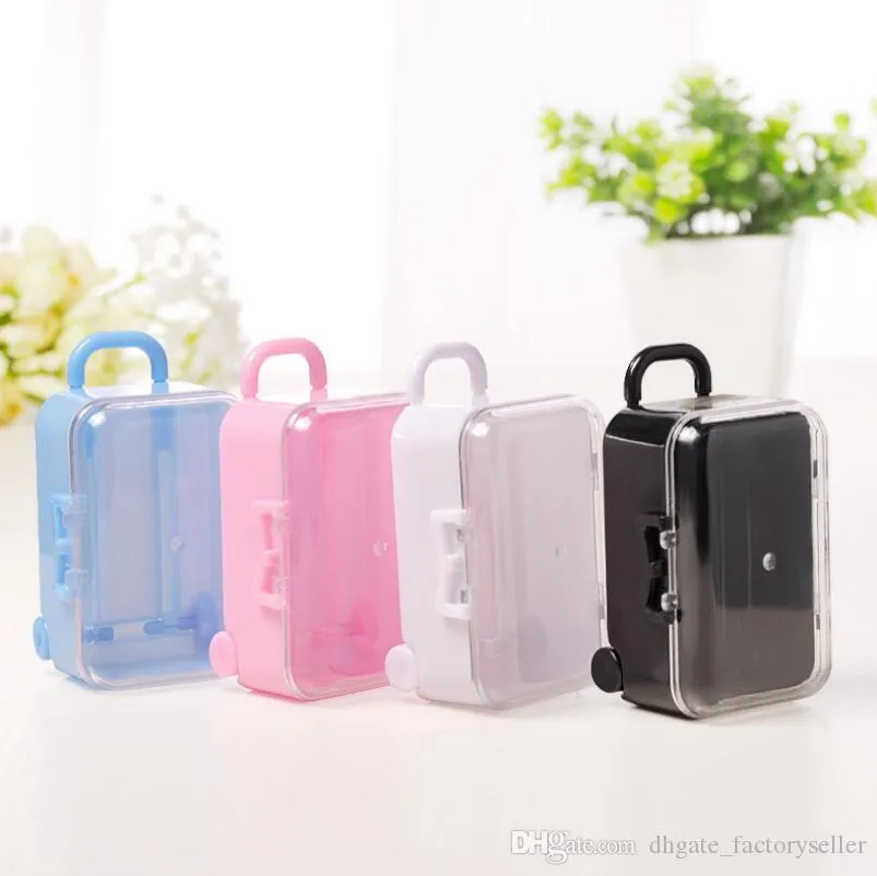 Acrylic Clear Mini Rolling Travel Suitcase Candy Box Baby Shower Wedding Favors Party Table Decoration Supplies Gifts LX6387