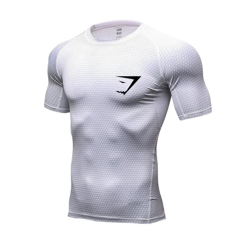 T-shirts pour hommes T-shirt blanc à manches courtes Haut de fitness pour hommes Chemise d'entraînement MMA Sweat-shirt d'été Gym Compression Séchage rapide Jogging SuitM