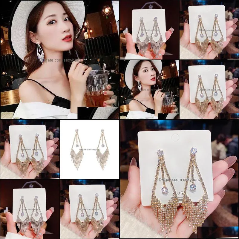 Vintage Fashion Full Diamond Tassel Drop Pendant Earrings For Women Korean Fashion Earring Birthday Party Daily Jewelry Gifts