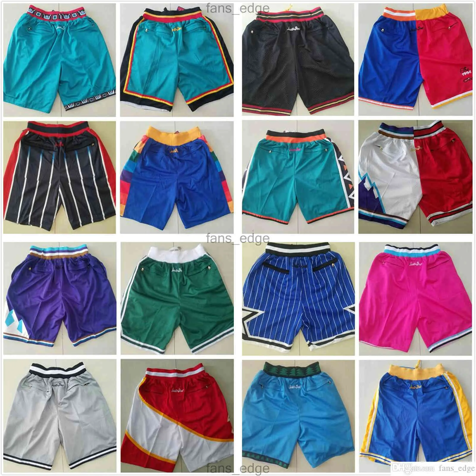 Herr All Team Stitched JUST DON Basket Fick Retro Shorts Hip Pop Byxa Med Fickor Dragkedja Sweatpants Baseball Short Man S-XXL