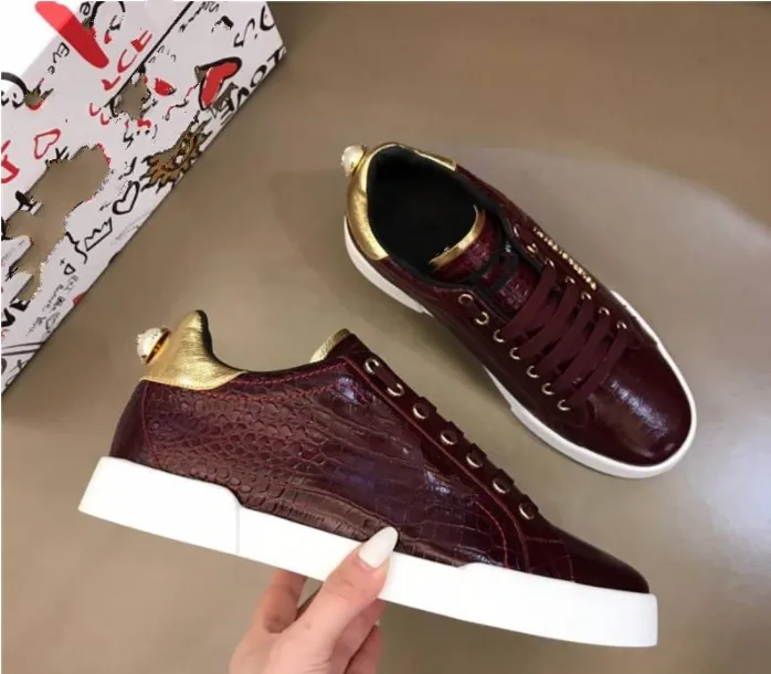 New Autumn Sneakers Women Platform Rivets Graffiti Gesigner Shoes Gym Pearls Lace-Up Genuine Leather Zapatillas Mujer Size38-45 mkjkkk00001
