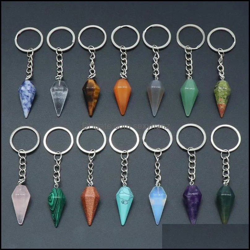 Porte-clés Bijoux Conique Guérison Reiki Chakra Pierre Naturelle Pendentif Porte-clés Cristal Chakras Quartz Chaînes Accessoires Drop Delivery 2021 X