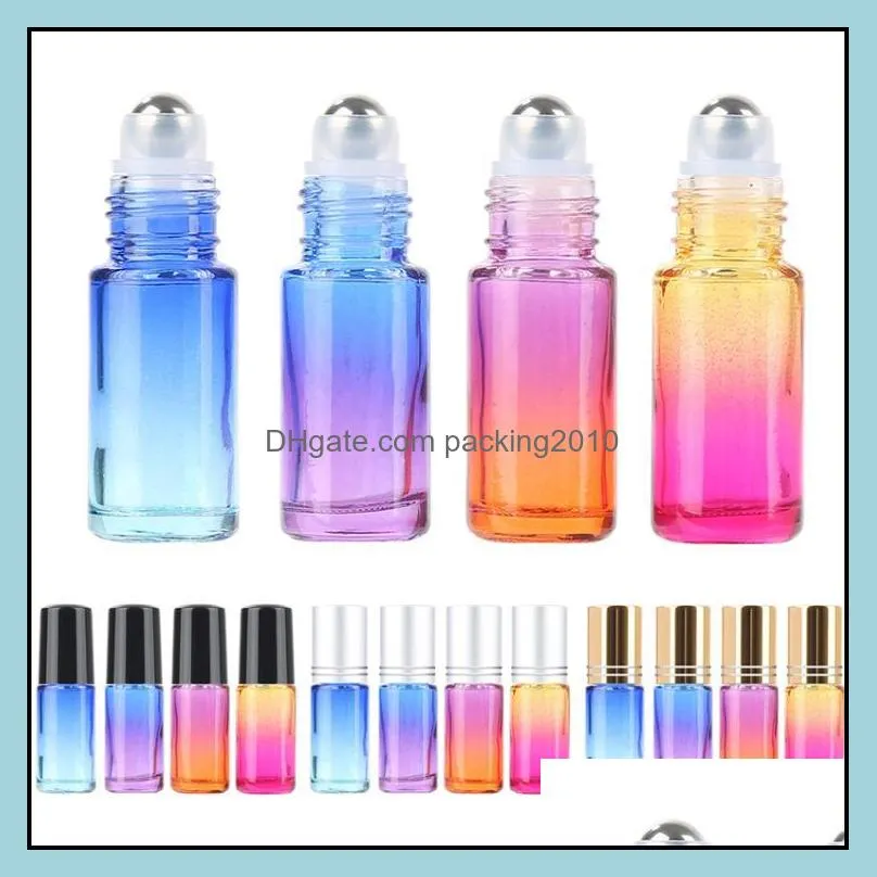Butelki pakowania Office Business Business Industrial 5 ml Gradient Color Glass na Rolkę oleju eterycznego Dhve7