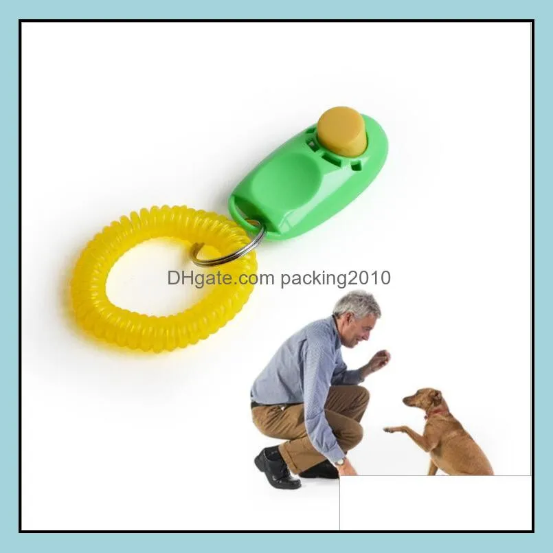 Chien Bouton Clicker Pet Sound Trainer Avec Guide D'aide De Bande De Poignet Cliquez Outil De Formation Chiens Fournitures 11 Couleurs 100 Pcs Xh1216 Drop Delivery 2021