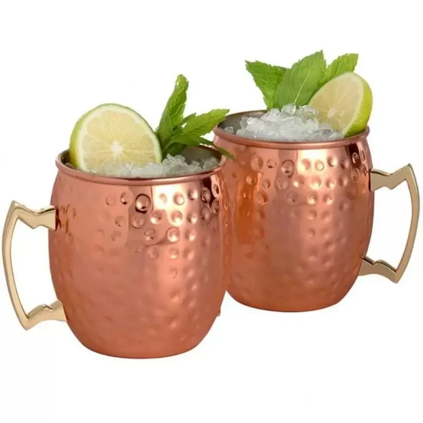 Kupferbecher Edelstahl Bier Kaffeetasse Moscow Mule Roségold gehämmert Wasserflaschen vergoldet Trinkgeschirr FY4717 F0514