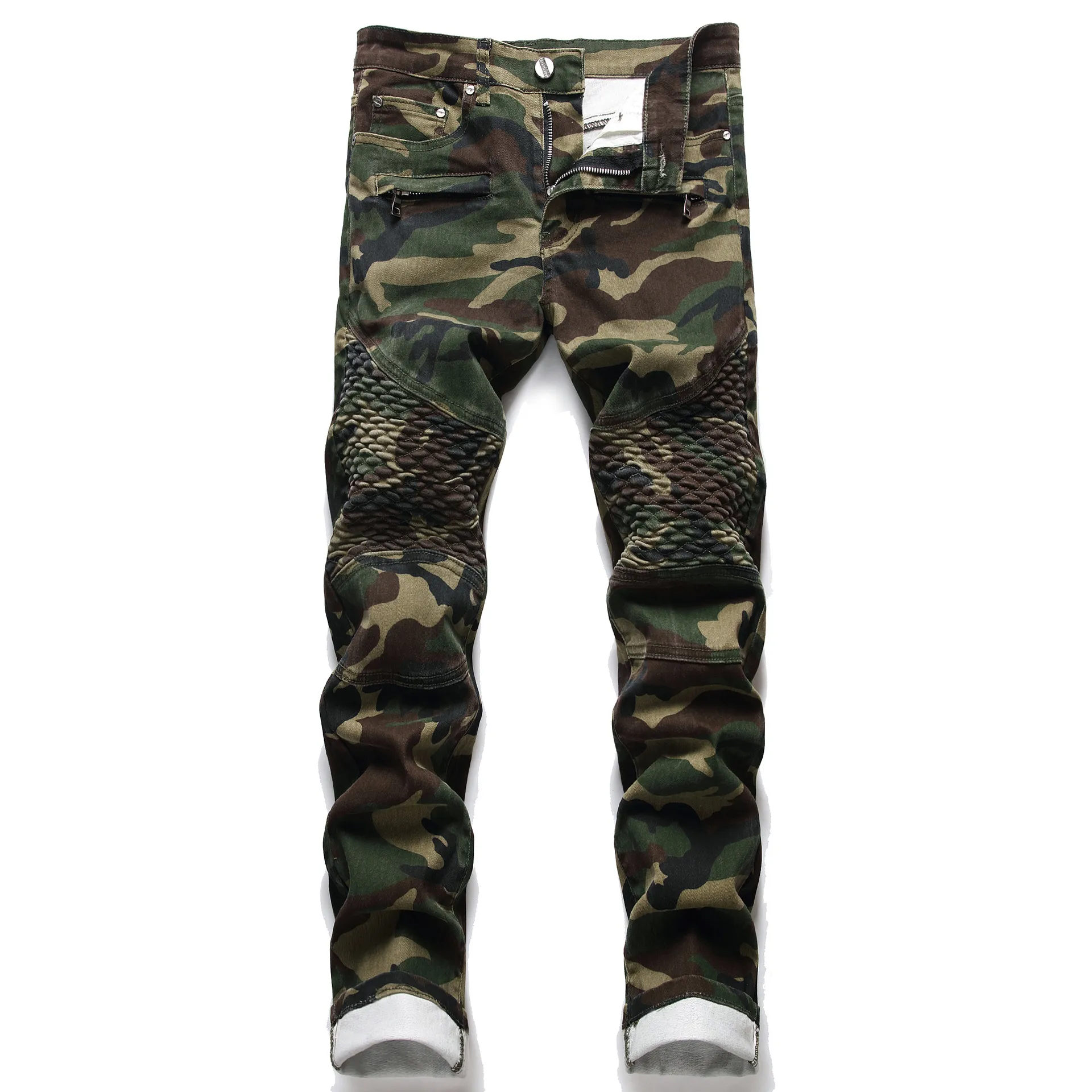 Camouflage Jeans Patchwork Pants Men Slim Fit High Quality Design Straight Biker Big Size Motocycle Men's Hip Hop Trousers For Male 28-42