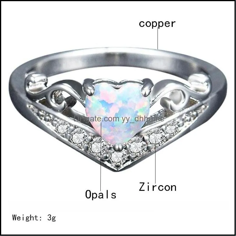 Romantic Lady Opal Ring Creative Heart Shaped Hot Selling Ring Engagement Ring Gift For Women Girls