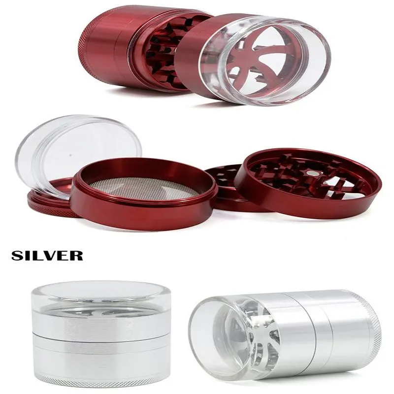 Transparent cover herb grinder 5 layers aluminum alloy tobacco grinders single color smoke accessories cutter crusher for tobacco