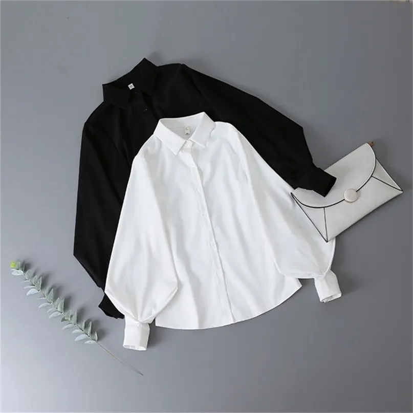 Deeptown lanterna mangas vintage camisas mulheres elegante branco blusa com mangas exuberantes moda botão acima camisa preta 220725