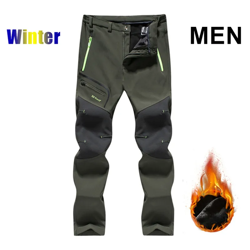 Men Winter Hiking Pants Waterproof Fleece Windproof Pants Outdoor