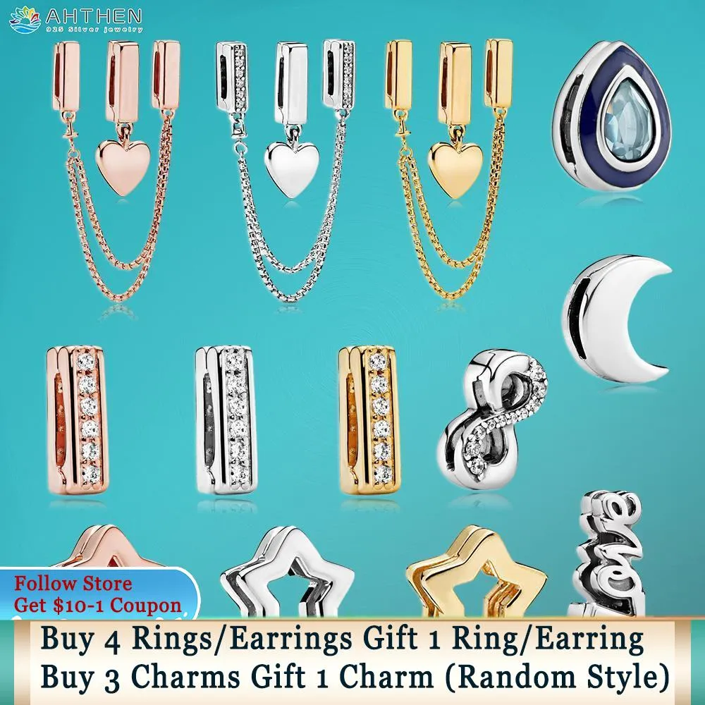 925 Silver Fit Pandora Charm 925 Bracelet Star Timeless Sparkle Heart Dange Clip Charms Set hanger Diy Fine Beads Sieraden