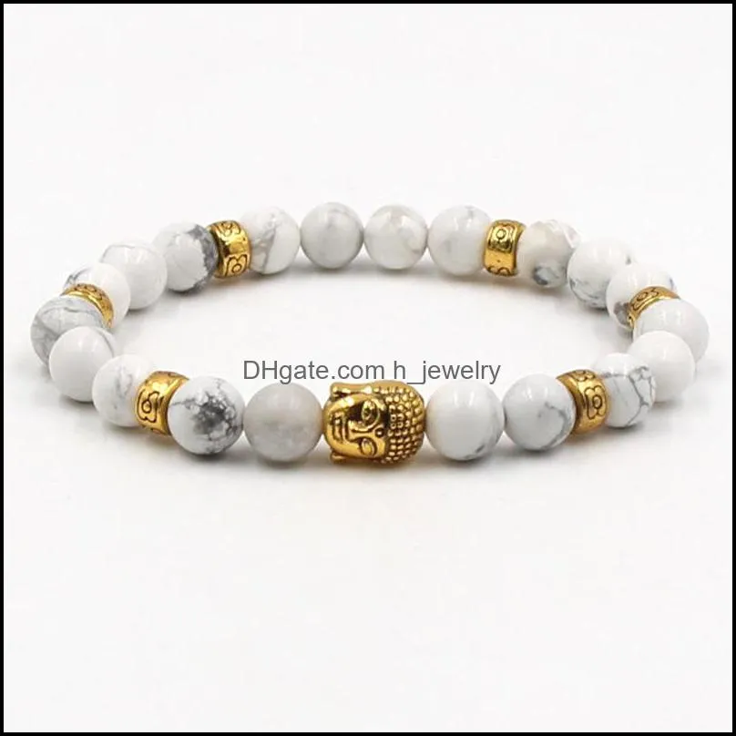 bead stone bracelet 8mm white beads bracelet  owl buddha head stretch elastic men bracelet hjewelry