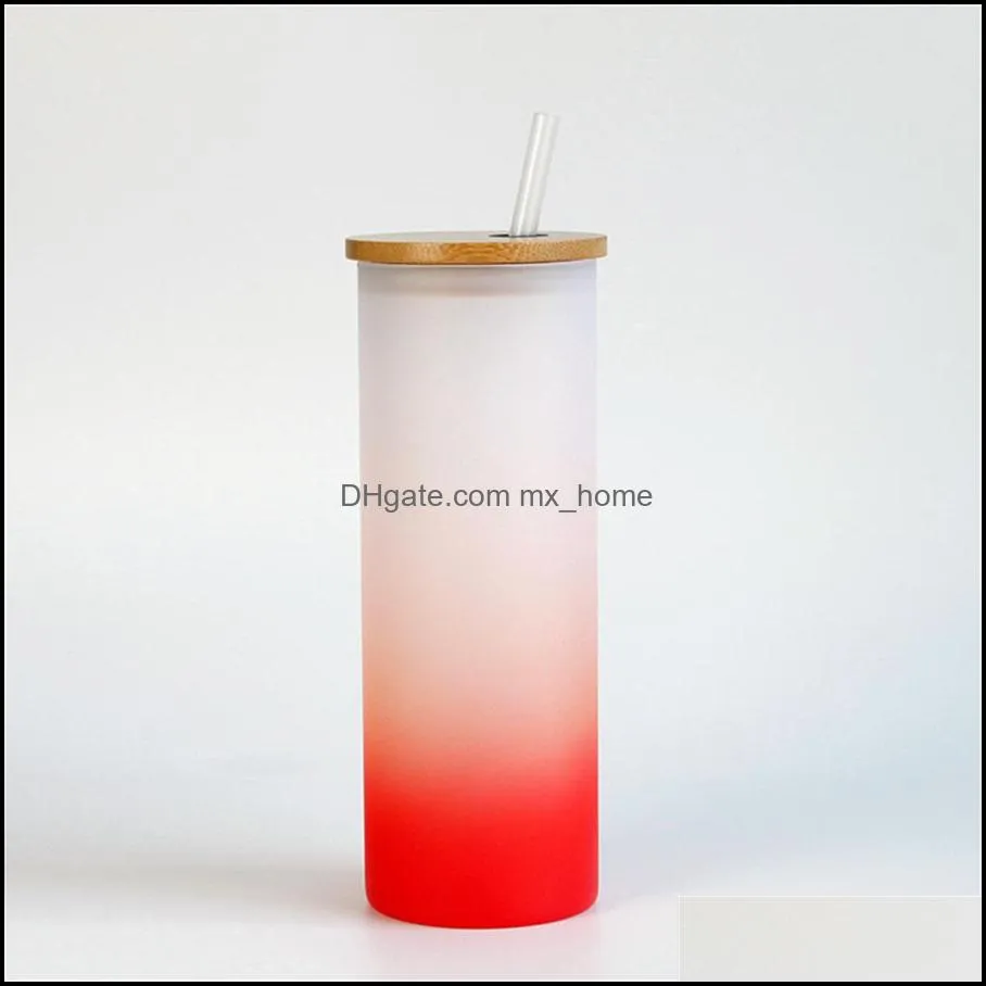 Mugs Color background gradient thermal sublimation glass bamboo cover frosted glass straw high temperature resistant