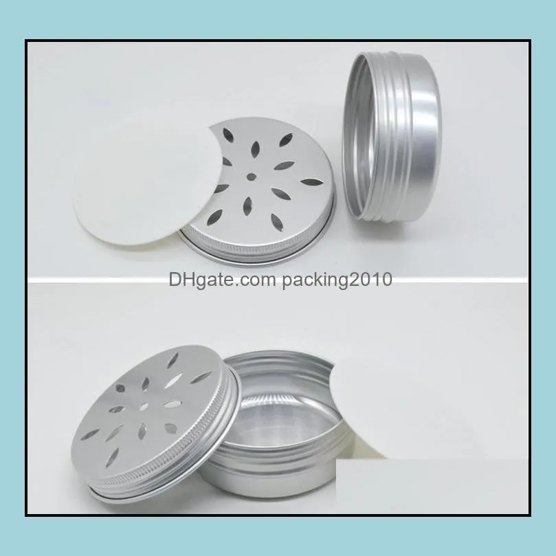 60ml fashion cream jar pot hollow metal aluminum round tin cans box fragrance air freshener aromatherapy lockets sn3900