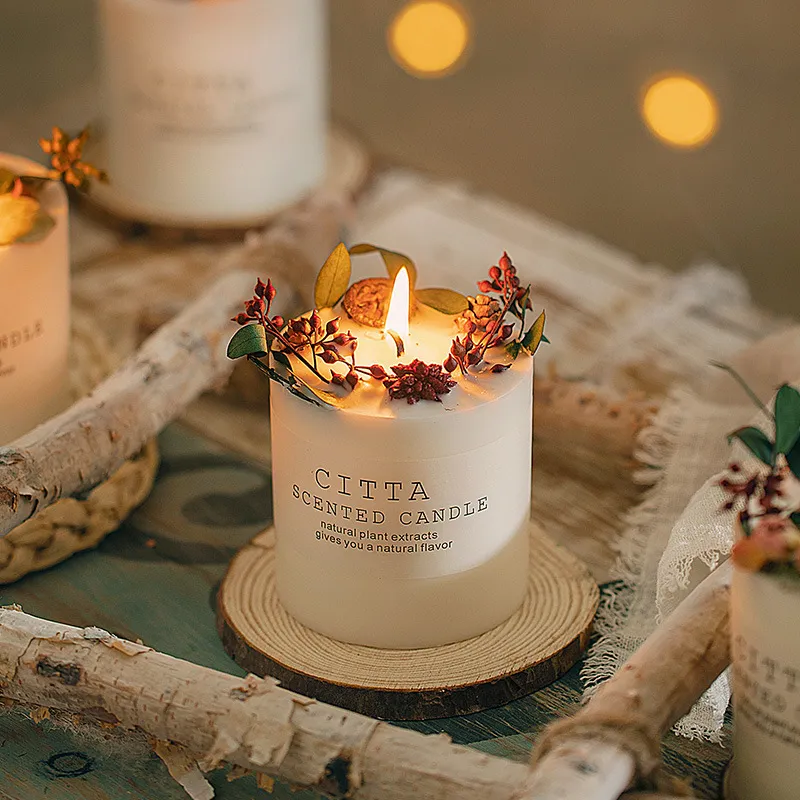 Cera di soia creativa con supporto in legno Candele romantiche per aromaterapia Candele a colonna per regalo di decorazione domestica per la festa di nozze di Natale