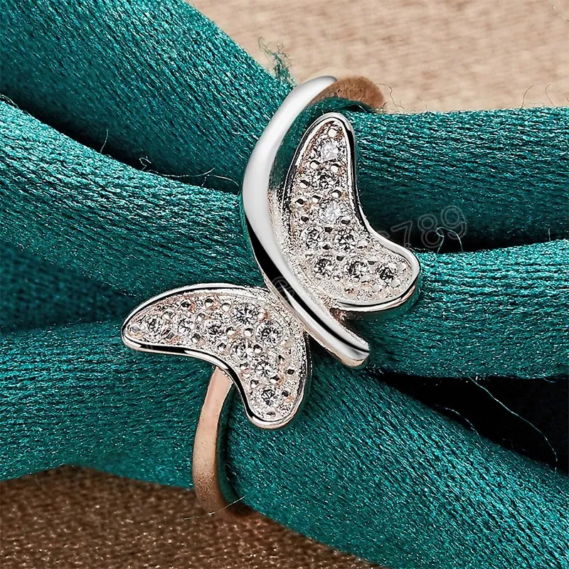 925 Серебряная серебряная бабочка ааа кольцо циркона для женского свадебного обручального обруча