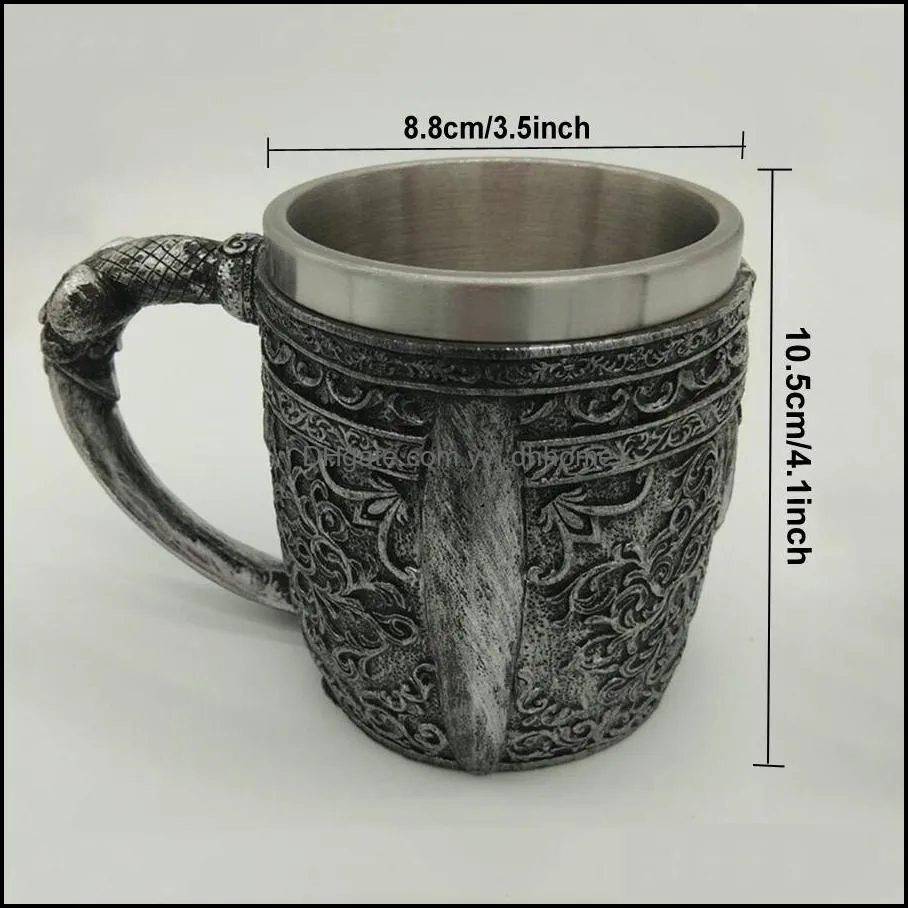 creative 3d skull stainless steel coffee cup double wall stainless steel resin coffee mug cup home office milk drinking cups dh1190