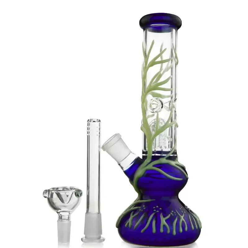 Glowing Beauty: 9-Inch Straight Neck Hookah Glass Bong with Diffused Downstem and 4 Arms Tree Percolator