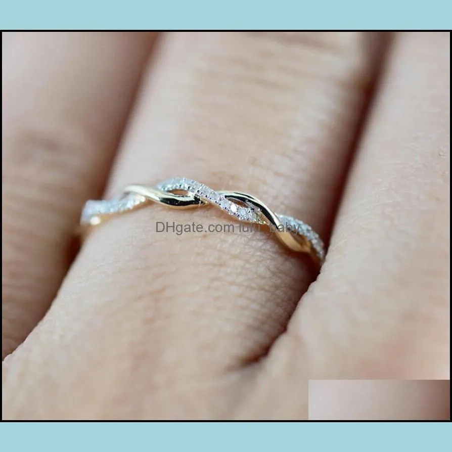 New luxury Wedding Rings jewelry New Style Round diamond Rings For Women Thin Rose Gold Color Twist Rope Stacking in Stainless Steel