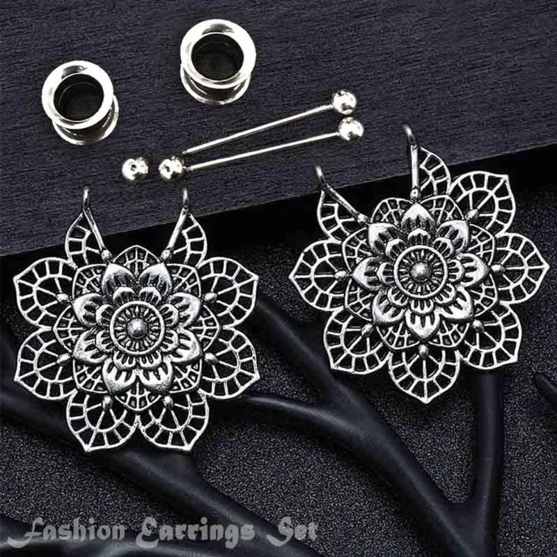 Dangle Lustre Mandala Jauges Pour Oreilles Hommes Selle Oreille Tunnel Plug Boucles D'oreilles Femmes HangersDangle ChandelierDangle