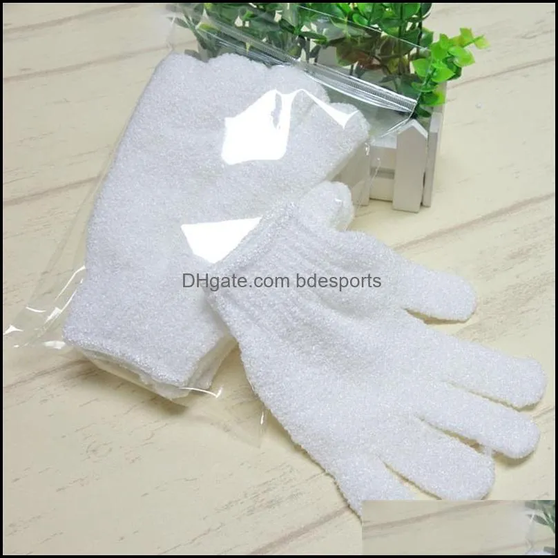 White Nylon Body Cleaning Shower Gloves Exfoliating Bath Glove Five Fingers Bath Bathroom Gloves Home Supplies 4 M2