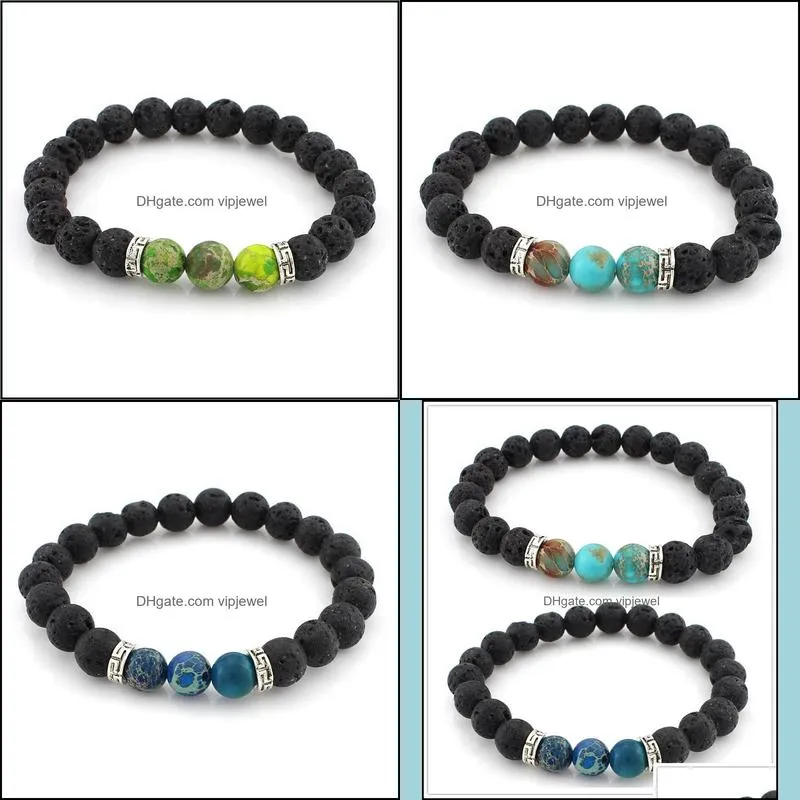 fashion natural black lava stone turquoise bracelet aromatherapy  oil diffuser bracelet for women men